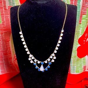 Vintage opalescent and blue stone gold tone necklace